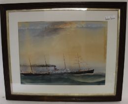 Early 20th school study of the steamship "British Princess", gouache, 40cm x 55cm condition: slipped