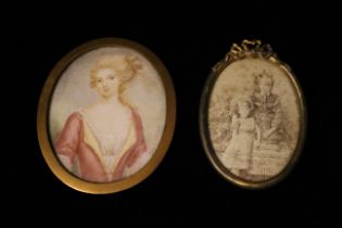 French school half length portrait of a lady, 20th century miniature in 18th style, signed