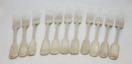 Four Irish George IV silver fiddle pattern table forks, by Charles Marsh, Dublin 1826, together with