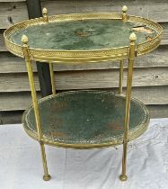 A n early 20th cent brass galleried table with leather tooled insert