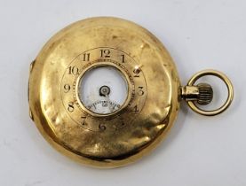 An 18ct. gold half hunter pocket watch, crown wind (as found). (gross weight 61.5g)