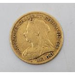 A Victoria 1900 "Veiled bust" half sovereign gold coin, London mint.