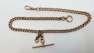 A 9ct. rose gold Albert chain, suspending 'T' bar, length 41.5cm. (42.5g)