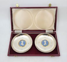 A pair of silver and wedgwood jasperware inlaid dishes to commemorate the marriage of The Prince