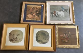 A collection of five Chinese and Japanese prints together with two oil paintings (7)