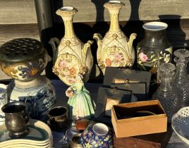 A collection of pottery and other items to include  a pair of Edwardian porcelain vases in good