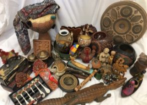 A large collection of miscellaneous items to include carved wooden figures (a/f)