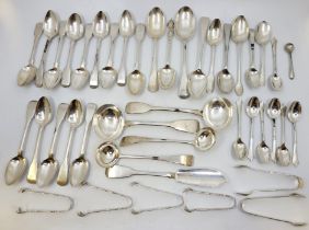 A collection of silver flatware, to include; a pair of Victorian old English pattern sauce ladles,
