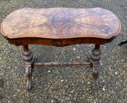 A 19th cent walnut games table and another table