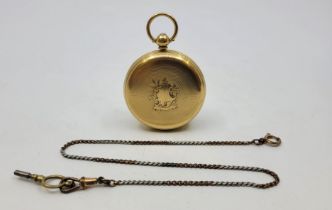 A Victorian 18ct. gold full hunter pocket watch, key wind, London 1838, having engine turned and
