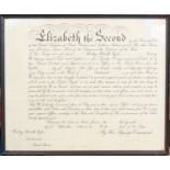 HM Queen Elizabeth II (1926-2022). Autograph on army commission appointing Dudley Metcalfe Taylor an