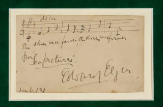 Edward Elgar (1857-1934). Autograph with manuscript musical quotation, "The skies were fairer, the