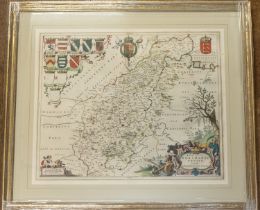 BLAEU, Johannes. Northantonensis [Northamptonshire], hand-coloured, copper-engraved map on laid/