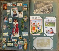 Postcards. An extensive collection of early-20th century postcards in three well-filled albums, each