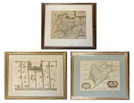 A collection of three antique 17th-century maps, copper-engraved on laid/chain-lined paper,