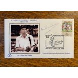 Don Bradman (1908-2001). Autograph, signed in blue ink on a commemorative First Day Cover (Silk "