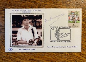 Don Bradman (1908-2001). Autograph, signed in blue ink on a commemorative First Day Cover (Silk "
