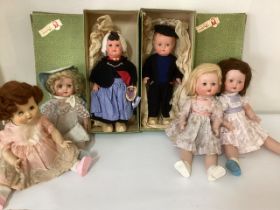 Vintage and Antique good mid c 1930s 1940s 6 child dolls to include 2 still in boxes from Holland -
