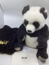 Steiff German large oversized( unused) Teddy bear Large white tag Panda vintage mohair toy , with