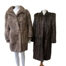 A 1940s dyed squirrel fur coat with structured shoulders and chainstitch quilted lining by Fenwick