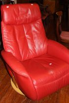 A modern red leather reclining swivel armchair (1)