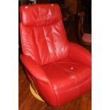 A modern red leather reclining swivel armchair (1)