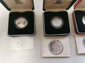 X8 United Kingdom Silver proof £1 coins, 7 of which were each limited to issues of 50,000 and 1