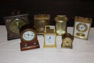 Collection of 7 x Carriage/mantel clocks mixture of brass wood plastic, battery and or mechanical