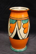 A Clarice Cliff "Double V" Bizarre baluster shaped vase, printed marks, 20cm high