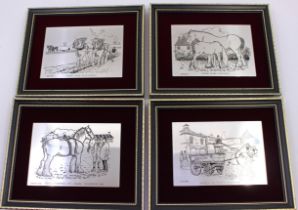 Set of four Birmingham Mint The Shire Horse Society Sterling Silver Plaques Limited Edition of 5000.