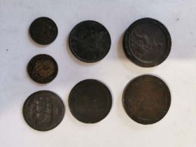 A collection of Georgian Coins to include; x2 1797 Cartwheel twopence coins, A 1797 Cartwheel penny,