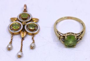 Two pieces of 9ct Gold Peridot Jewellery.  To include a 9ct Yellow Gold Oval Brilliant Cut Peridot