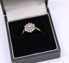 9ct Yellow Gold Diamond Cluster ring. Approx. 0.50ct total.  The ring is inset with eighteen Round