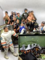 Large Action Man vintage figure set of 10, a large locker of outfits pieces and boots and rifles