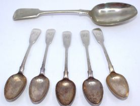 Selection of Silver Spoons.  To include a set of five Sterling Silver initialled "HG" spoons and