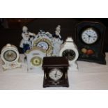 Collection of 6 x ceramic/plastic mantel & alarm clocks all have electric movements battery or mains