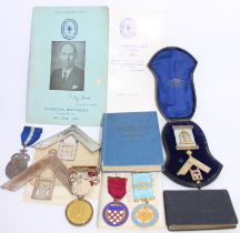 Selection of Masonic items. To include a Sterling Silver Masonic Jewel, Base Metal Masonic Jewels,