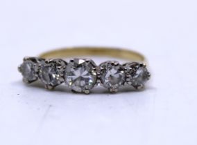 18ct Yellow Gold Five Stone Old European Cut Diamond ring. The centre Old European Cut Diamond