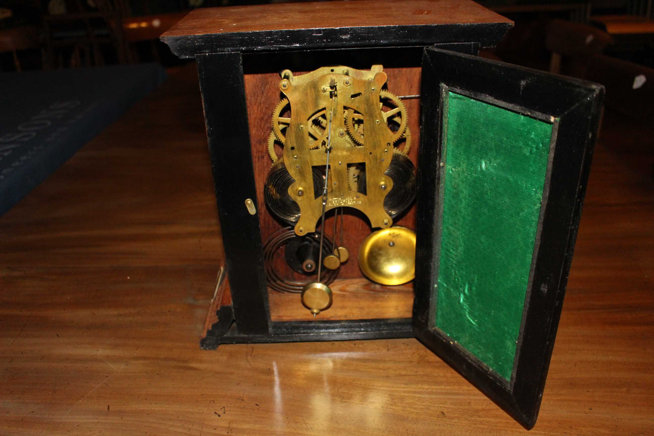 Antique Thomas Fattorini & Son Two train mantel clock with alarm facility, enamel face but small - Bild 5 aus 7