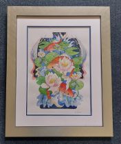 An original framed and glazed watercolour, a Moorcroft design artwork of " The Pond " A trial vase