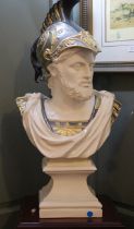 A large part glazed Greco-Roman style pottery bust of a warrior or god.