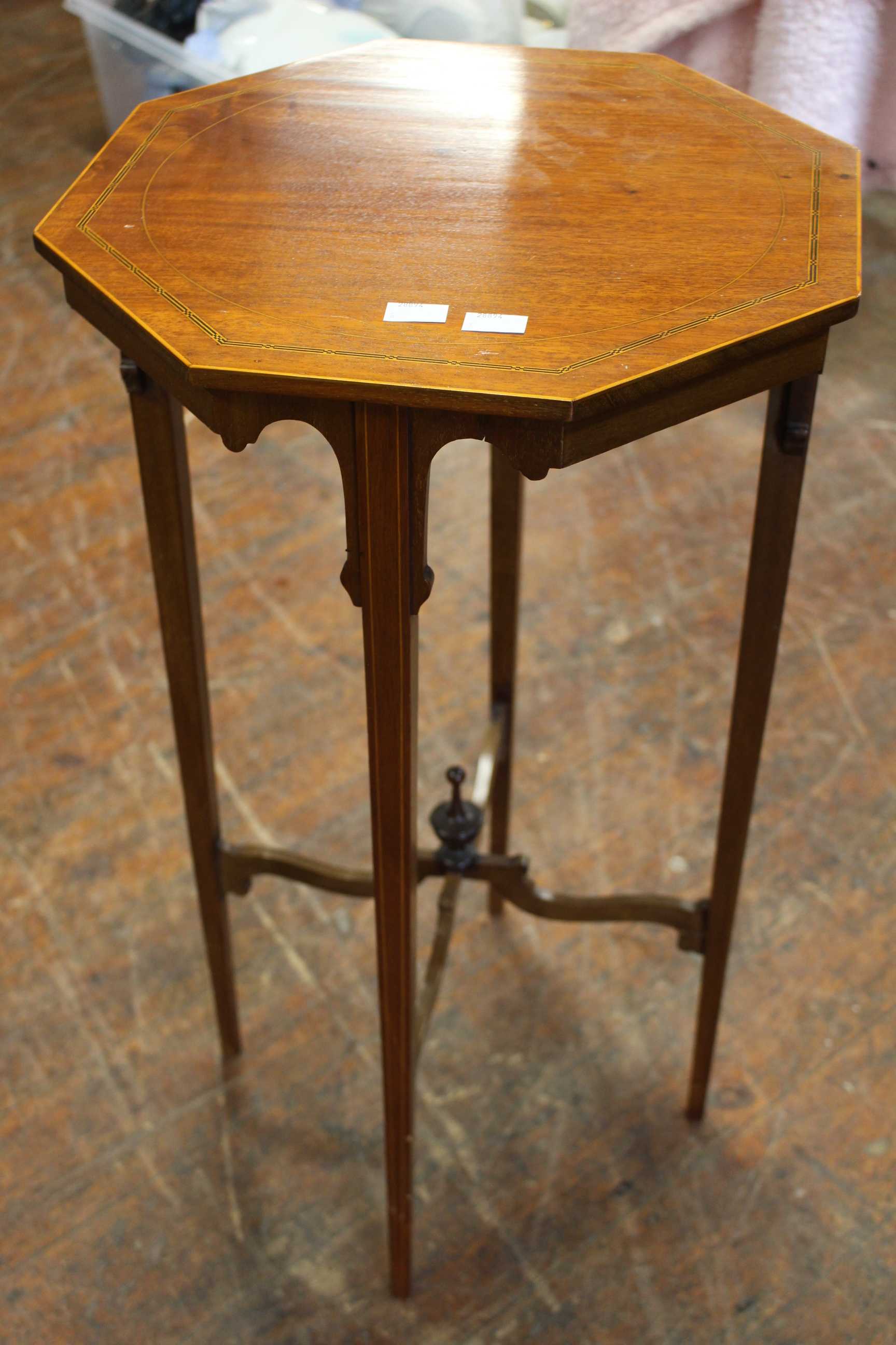 Inlaid mahogany demi lune table, together with a small octagonal inlaid lamp table (2) - Image 2 of 5