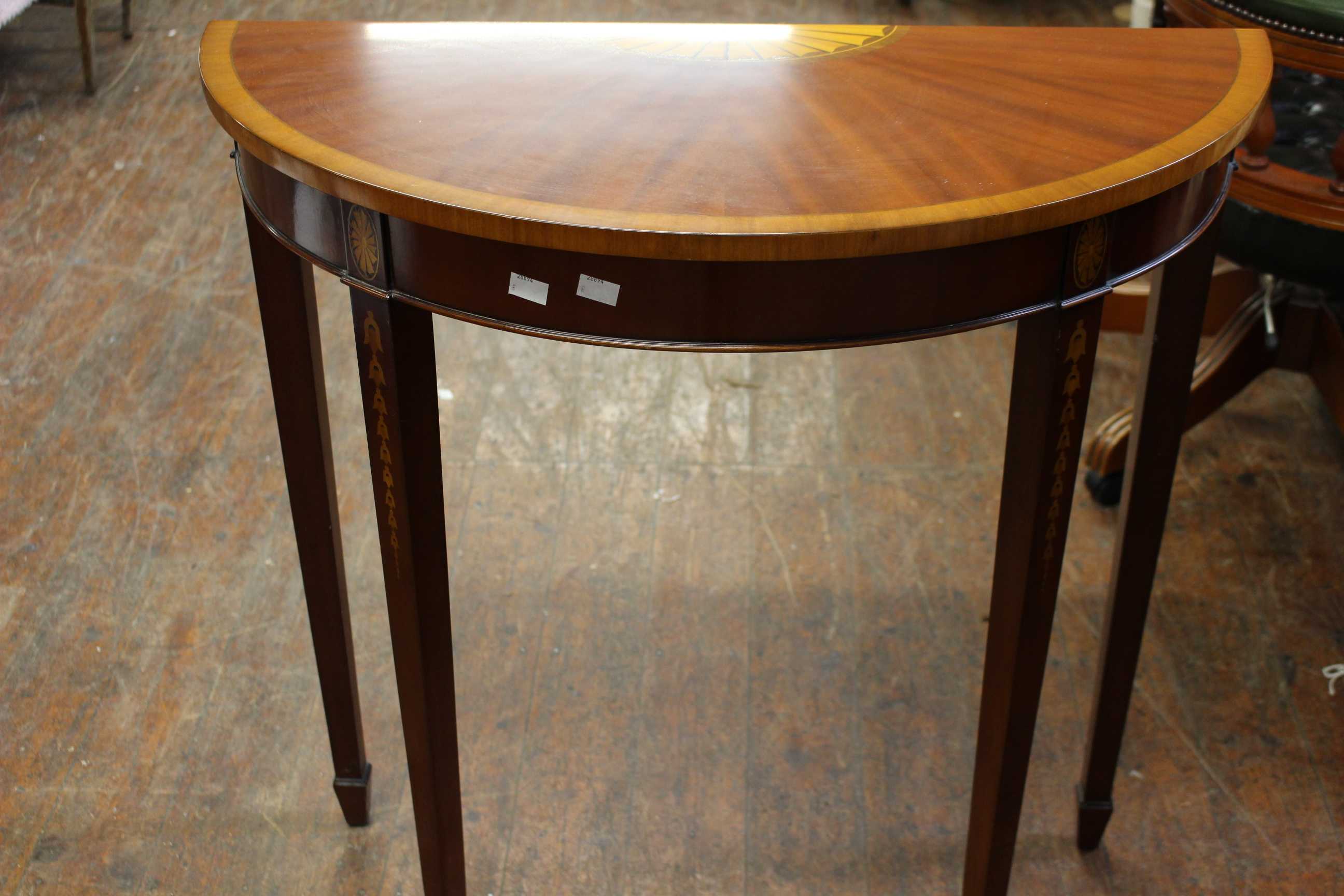 Inlaid mahogany demi lune table, together with a small octagonal inlaid lamp table (2) - Image 5 of 5