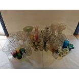 A quantity of glassware to include; pair of frosted glass lustre vases, hand painted continental