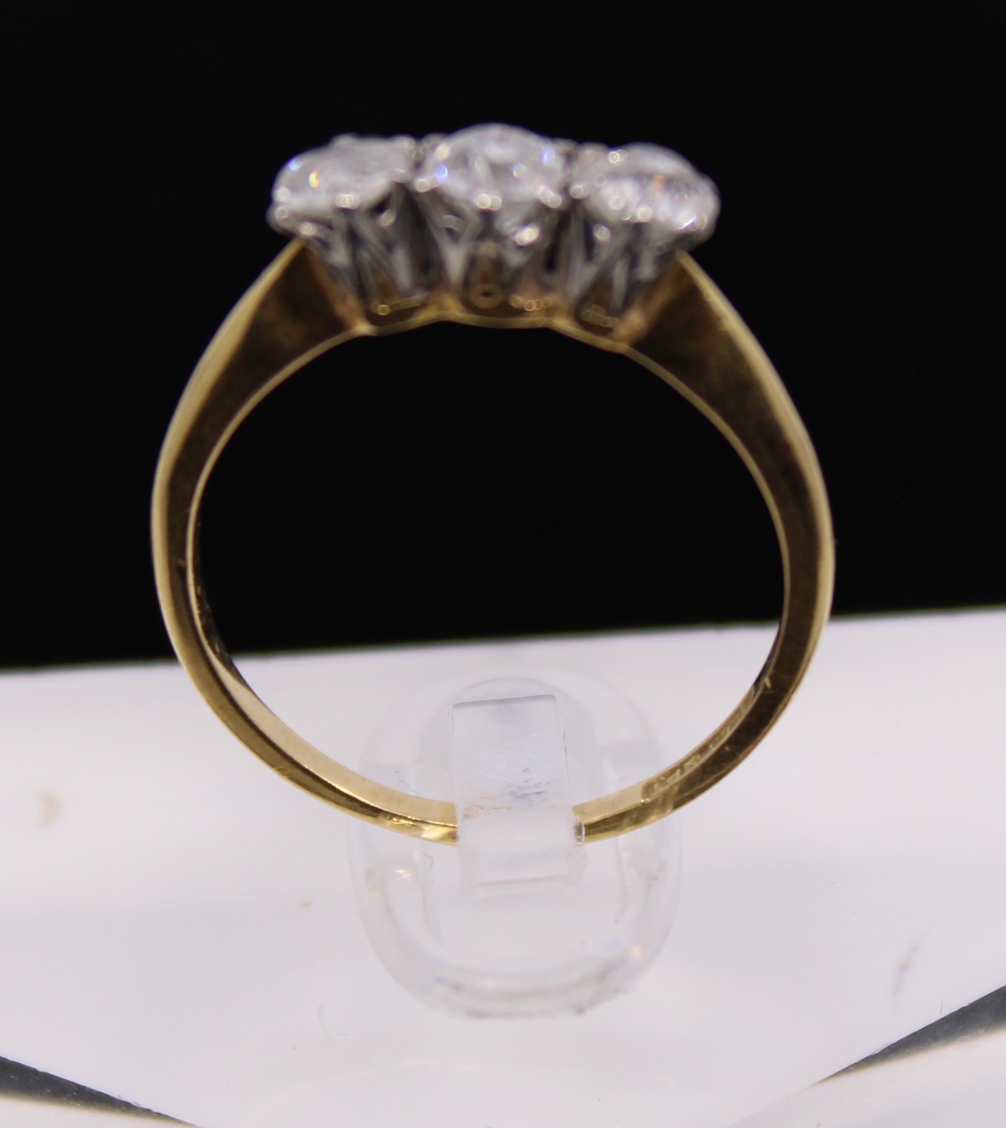 18ct Yellow Gold Three stone Old European cut Diamond ring.  The centre diamond is approx 0.25ct and - Image 3 of 3