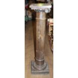 An 18th century gothic style carved oak Doric pedestal with square top and base, 110.5cm high