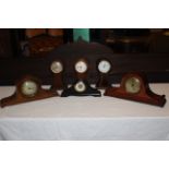 Collection of 6 x wooden mantel clocks, 3 x small balloon style with quartz/battery movements & 3