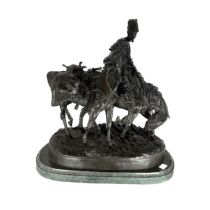 Russian Bronze Group  Zaporzhets Cossack After Battle. mounted on marble base.   Eugeni