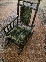 Childs Original antique Victorian rocking chair, with carpet velour cloth back and seat panels, with