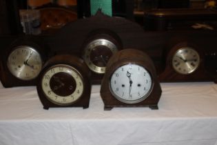 5 x wooden clock cases all sold for spares or repair, viewing is recommended.